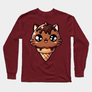 chocolate ice cream kitty cone Long Sleeve T-Shirt